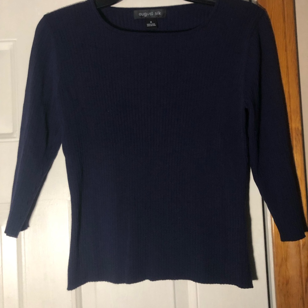 August Silk Dark Navy Blue Knit Top - Picture 2 of 5